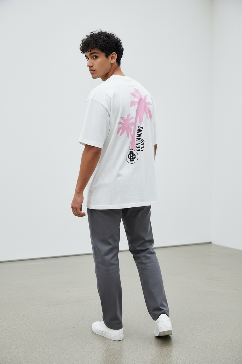 T-SHIRT BENJAMINS CLUB SH1002 PALM TREES WHITE