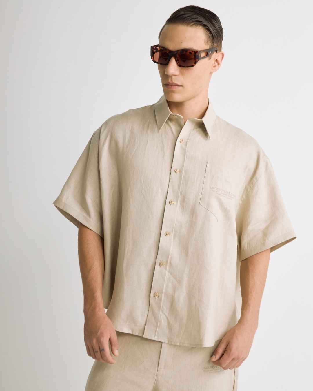 CAMISA M/C UNDERGOLD RIVIERA LINEN CREMA