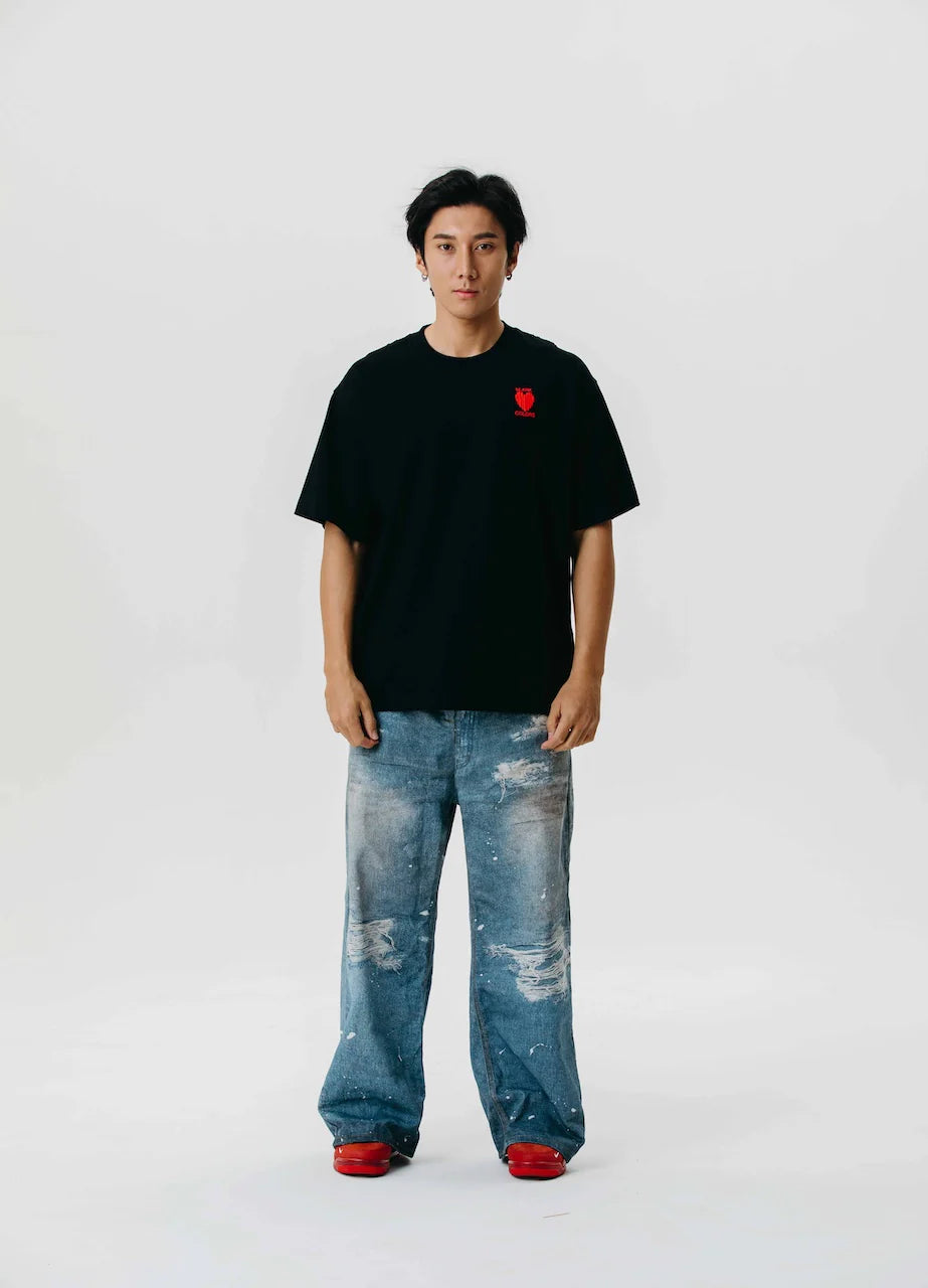 T-SHIRT BLAHK 0010 HEART MARK BLACK