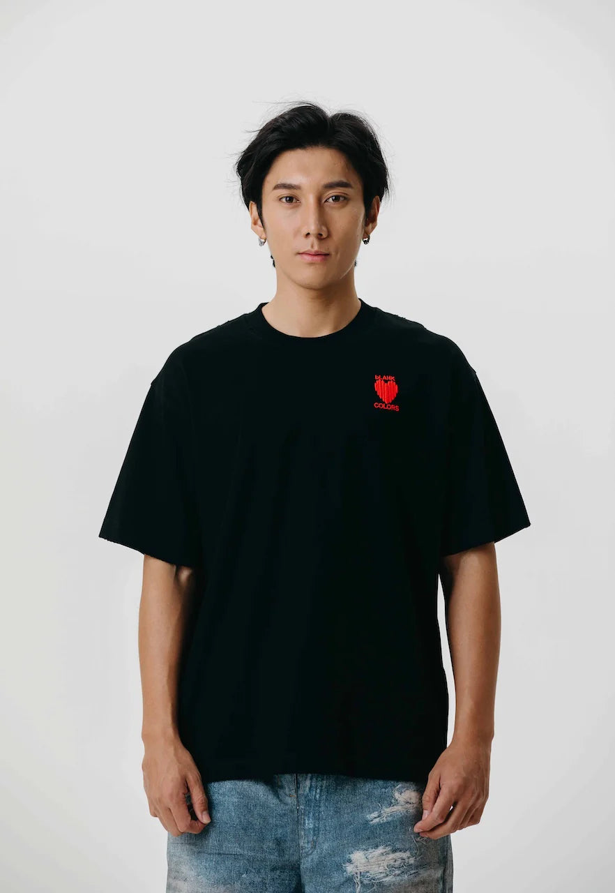 T-SHIRT BLAHK 0010 HEART MARK BLACK