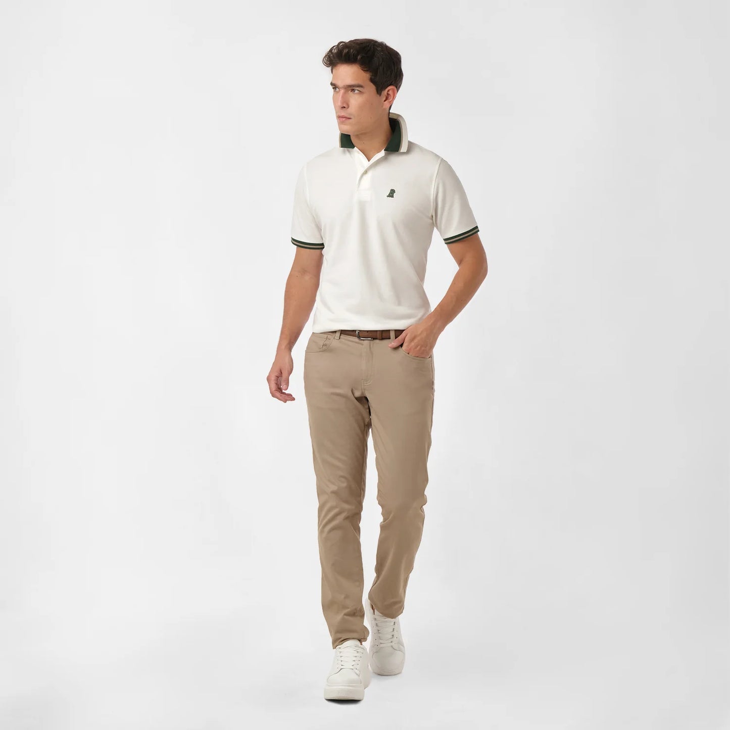 POLO JAMES BARK CONTRAST NECK TAR WHITE A224