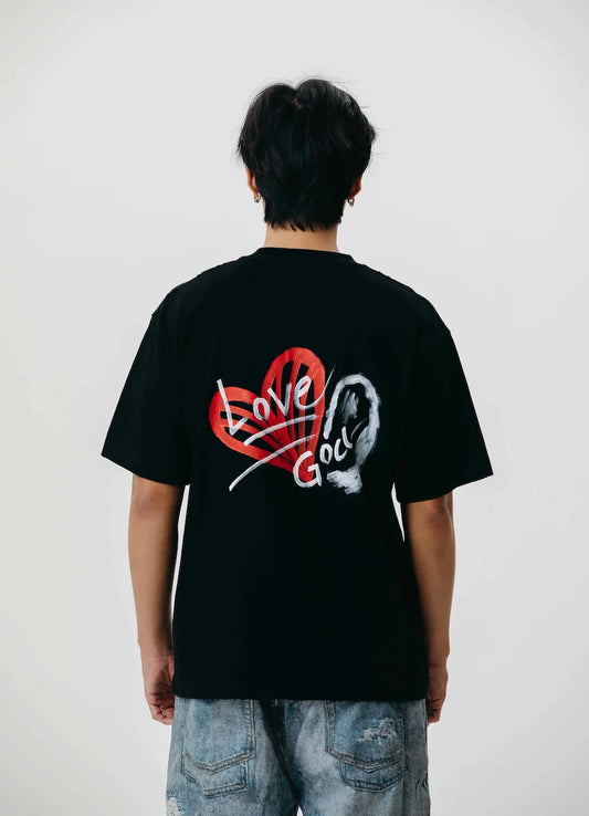 T-SHIRT BLAHK 0010 HEART MARK BLACK