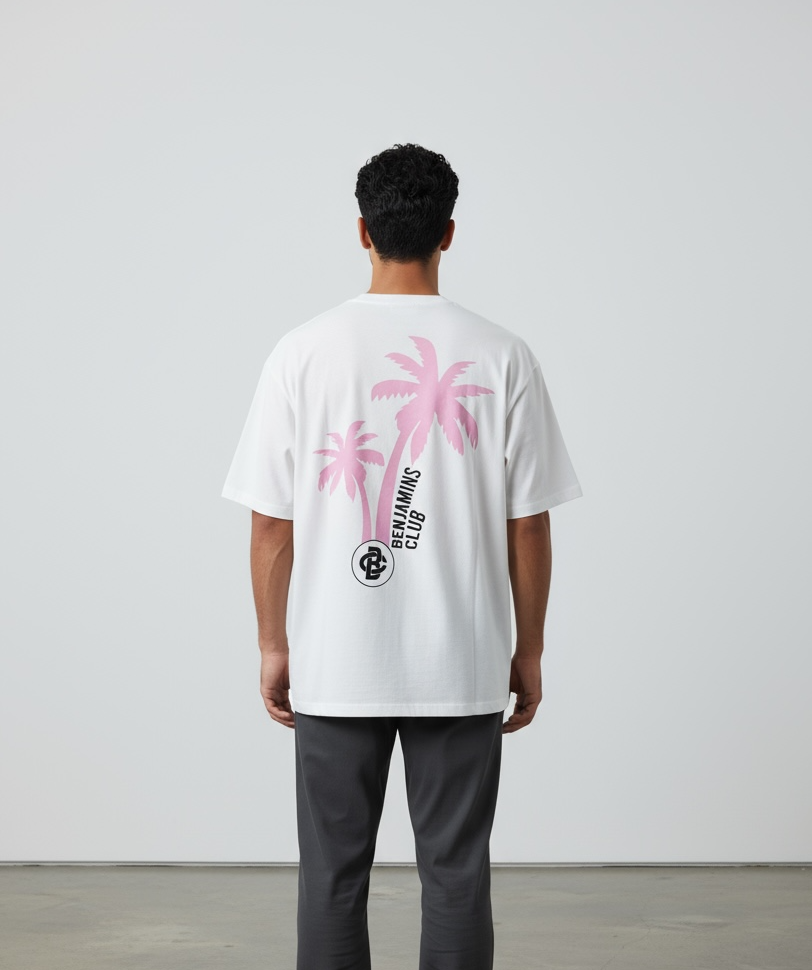 T-SHIRT BENJAMINS CLUB SH1002 PALM TREES WHITE