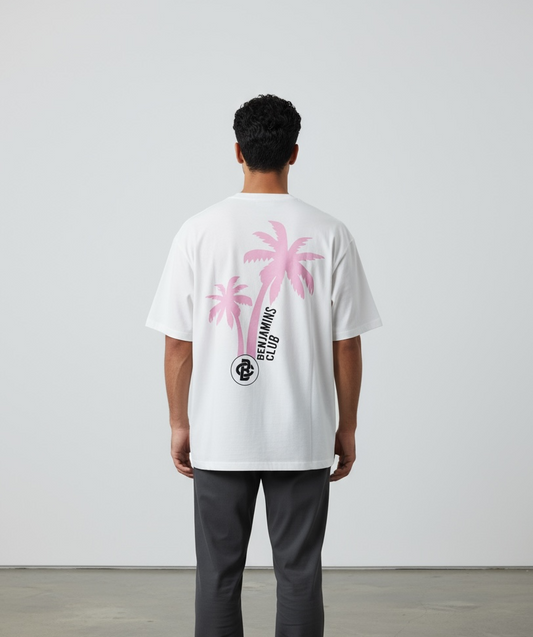 T-SHIRT BENJAMINS CLUB SH1002 PALM TREES WHITE
