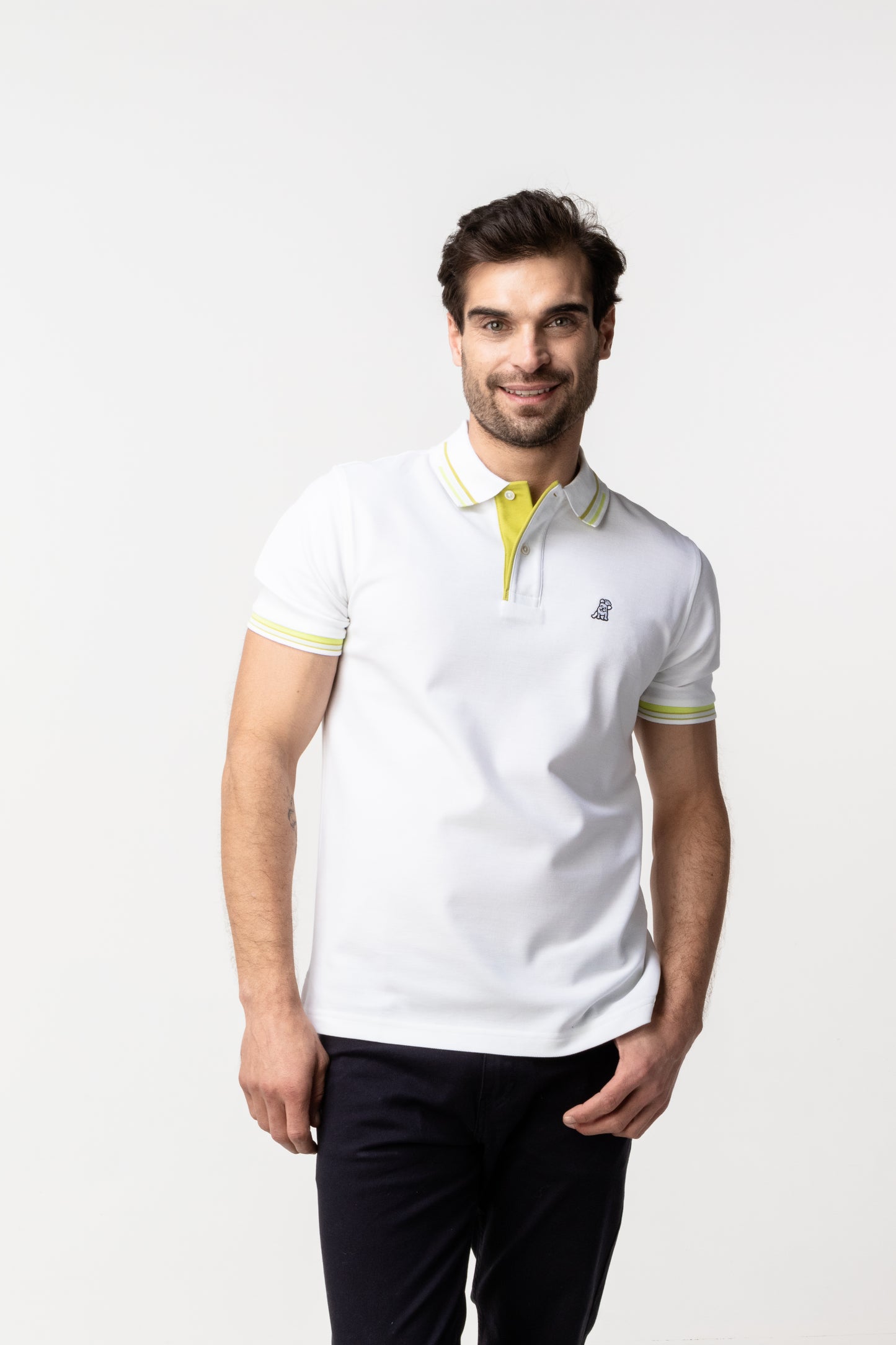 POLO JAMES BARK GREEN CONTRAST STRIPE WHITE A11