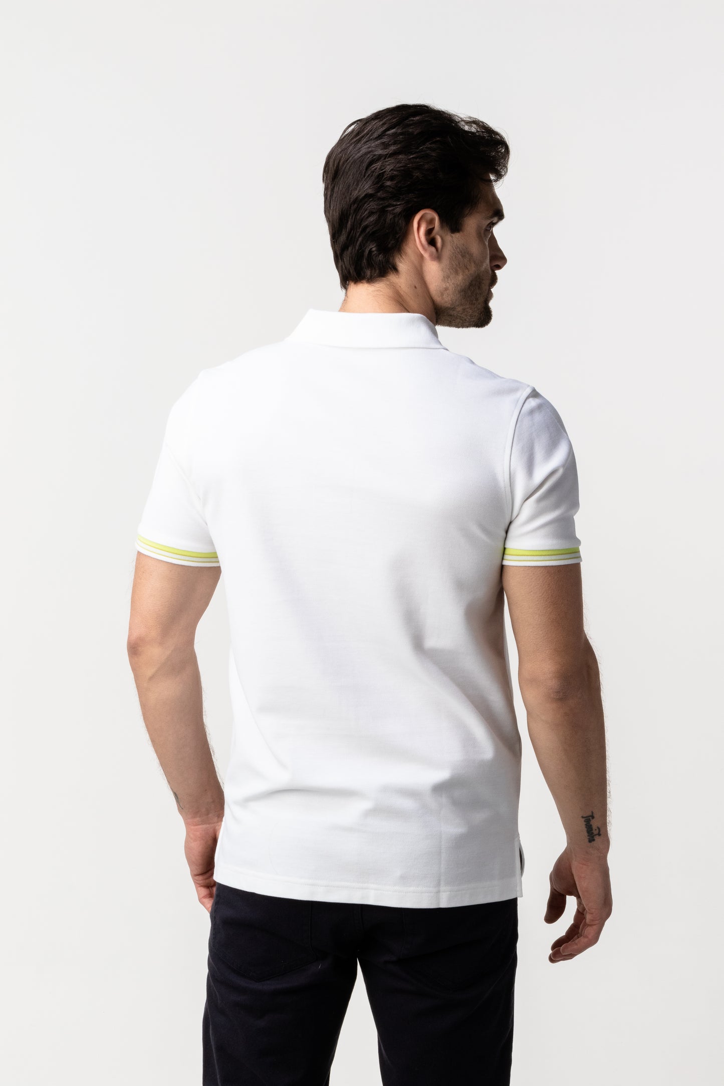 POLO JAMES BARK GREEN CONTRAST STRIPE WHITE A11