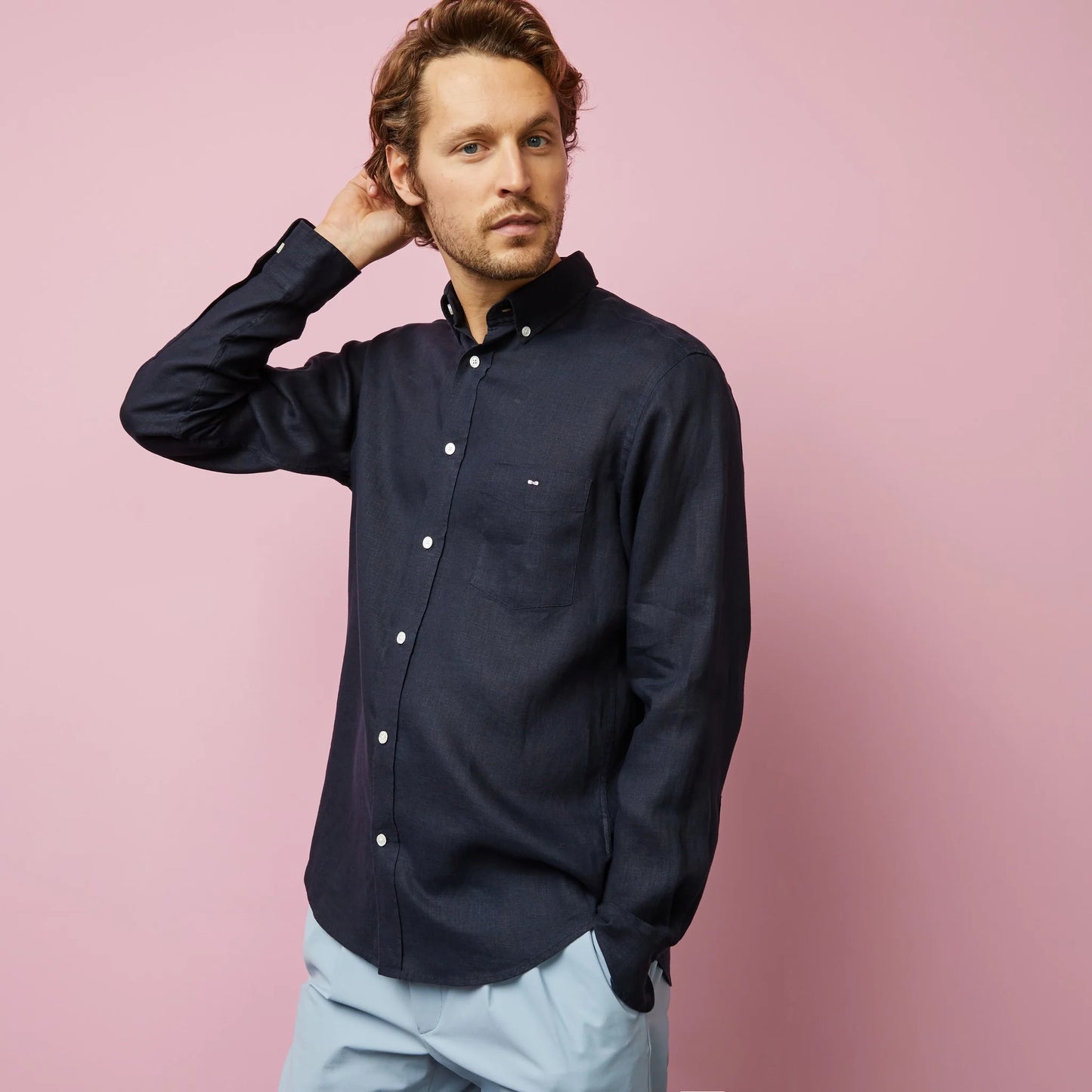 CAMISA M/L EDEN PARK 0018 LINO NAVY